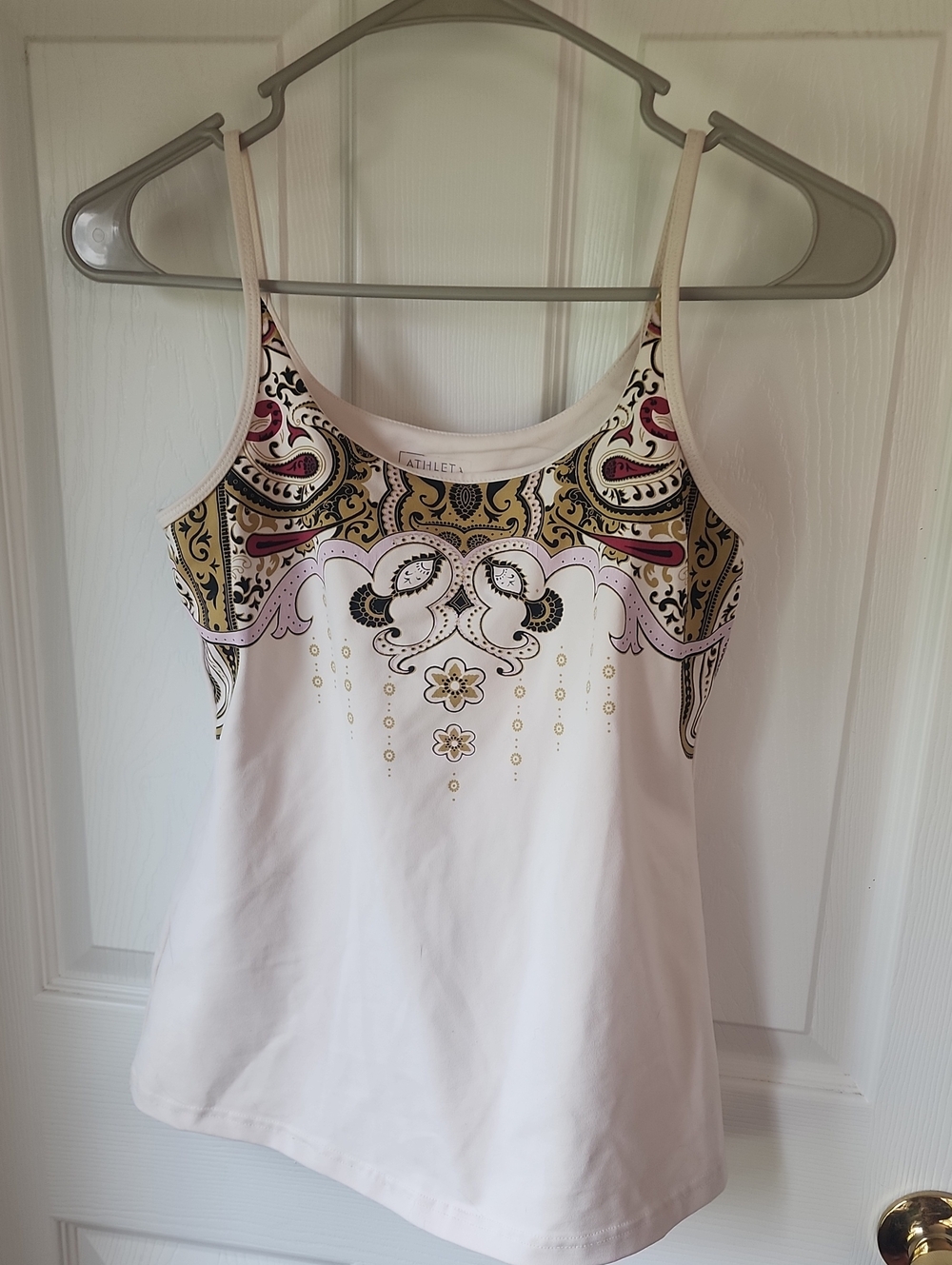 RARE Athleta Cream Camisole with Pink and Gold Paisley Accents Yoga Top
